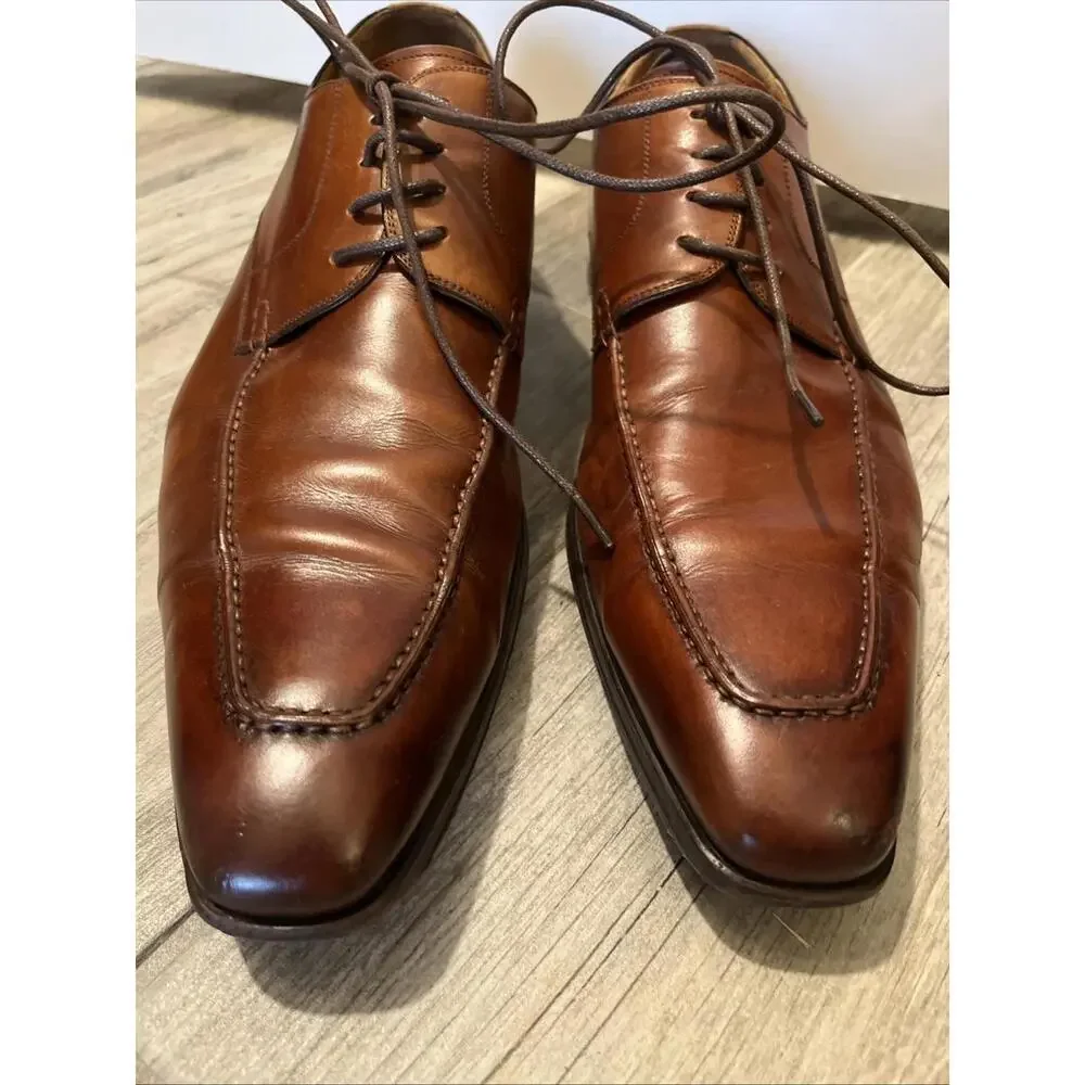 MAGNANNI MENS OXFORD CHILI BROWN DRESS SHOES SIZE 14M MADE SPAIN RP~$400+